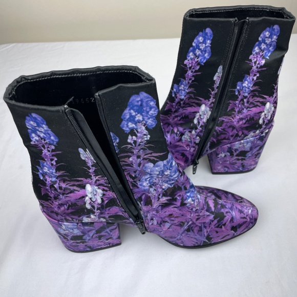 Dries Van Noten Floral Satin Purple & Black Boots - Picture 8 of 9